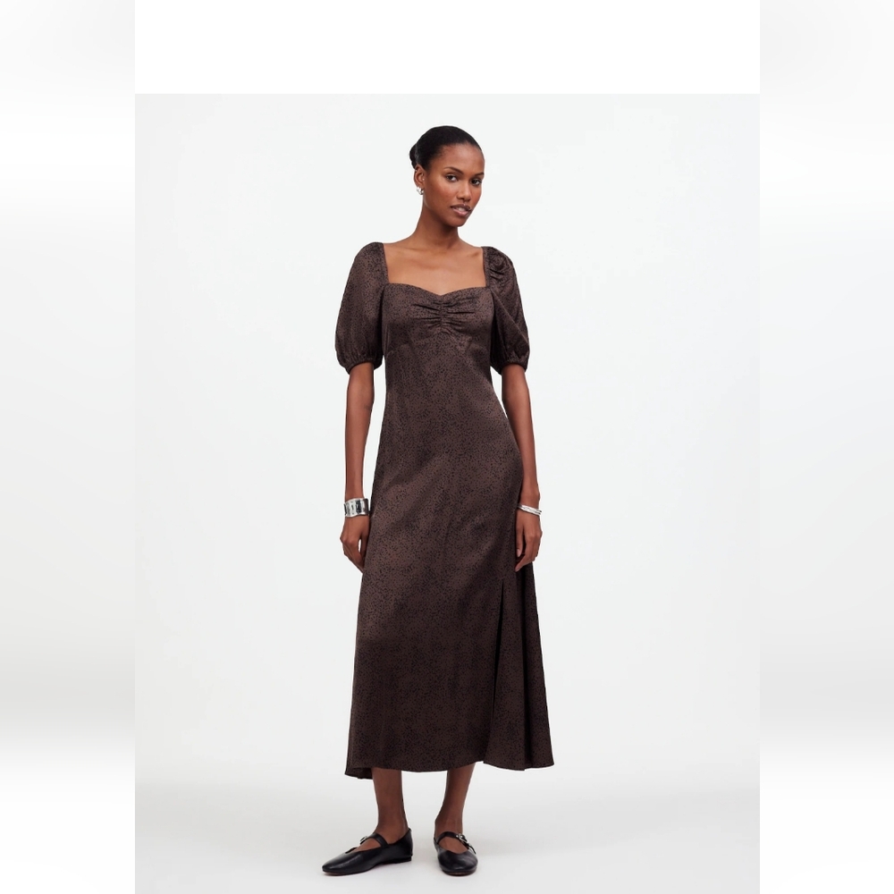 Puff-Sleeve Sweetheart Midi Dress size 10